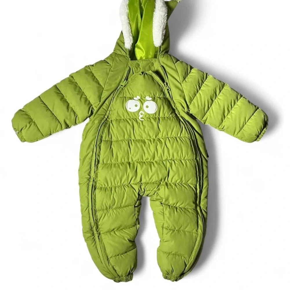 Baby Winter Snowsuit Puffer Suit‎ Green Cartoon Frog Hooded Footed Bunting